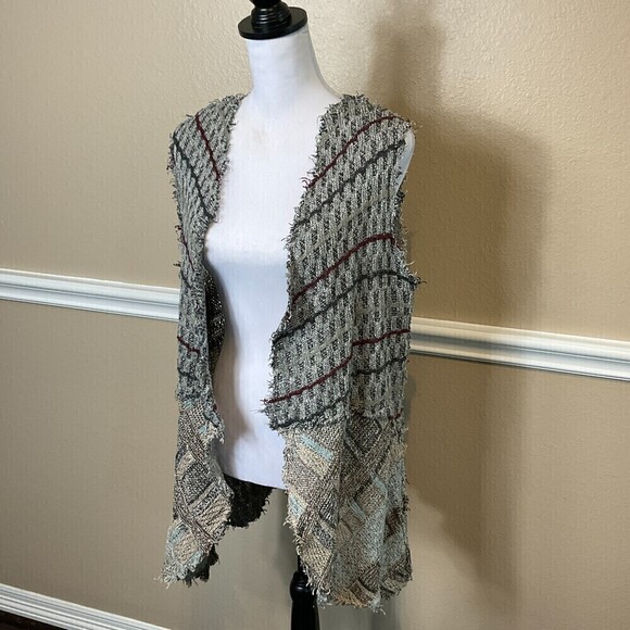 BKE Women Gray Open Front Cardigan SZ L Knit Tunic Sweater Raw Edge Bohemian U3 - Picture 2 of 12